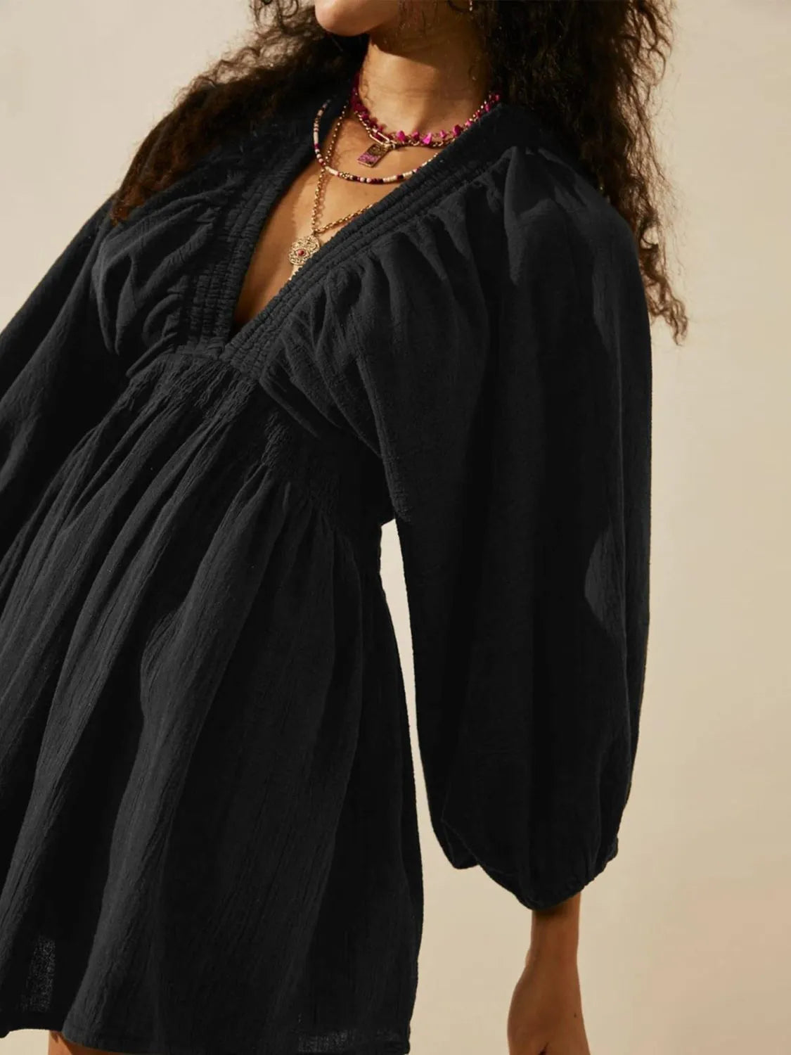 Textured V-Neck Mini Dress – Trendsi | ClozArt