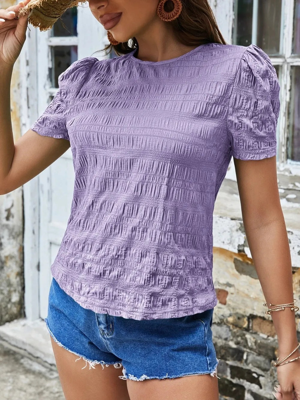 Ruched Round Neck Short Sleeve T-Shirt – Trendsi | ClozArt