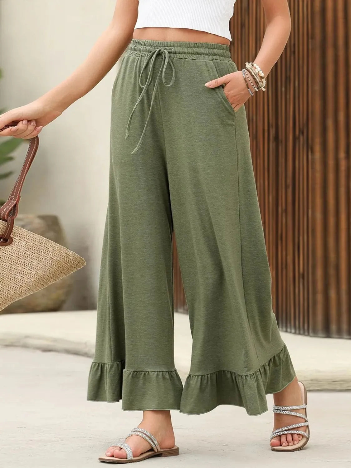 Ruffled Hem Wide Leg Pants – Trendsi | ClozArt