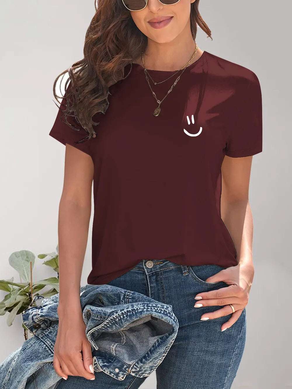 Smile Graphic Round Neck Short Sleeve T-Shirt – Trendsi | ClozArt