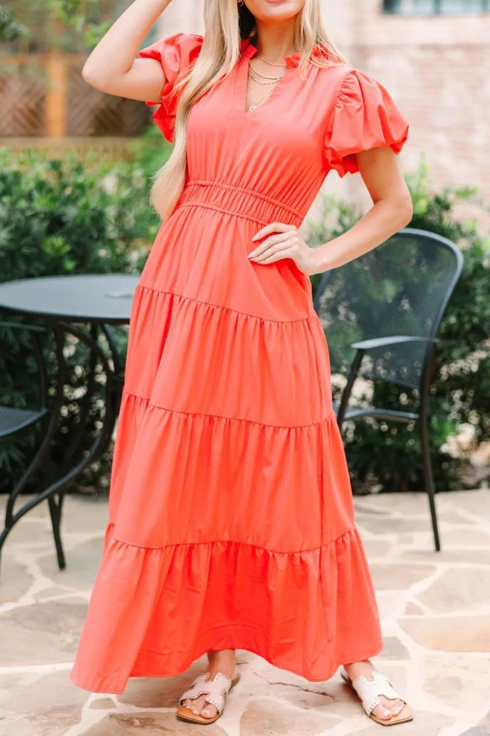 Notched Short Puff Sleeve Dress – Trendsi | ClozArt