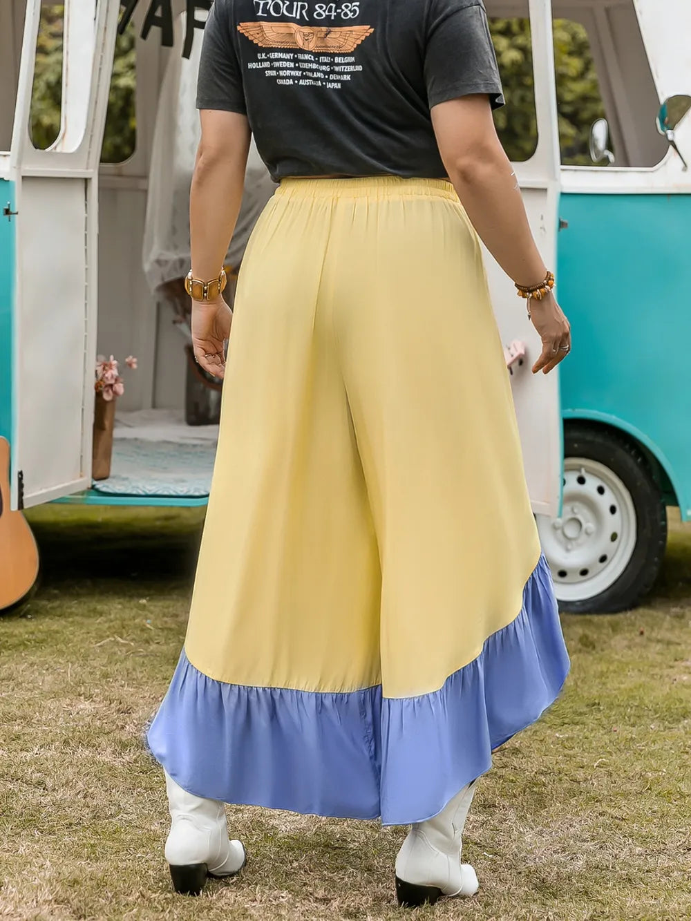Plus Size Contrast Ruffled Wide Leg Pants – Trendsi | ClozArt
