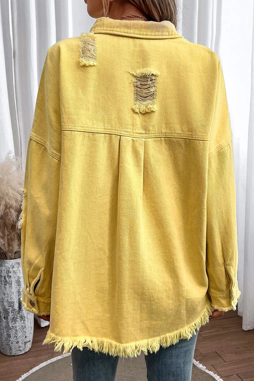 Distressed Button Up Raw Hem Denim Jacket – Trendsi | ClozArt
