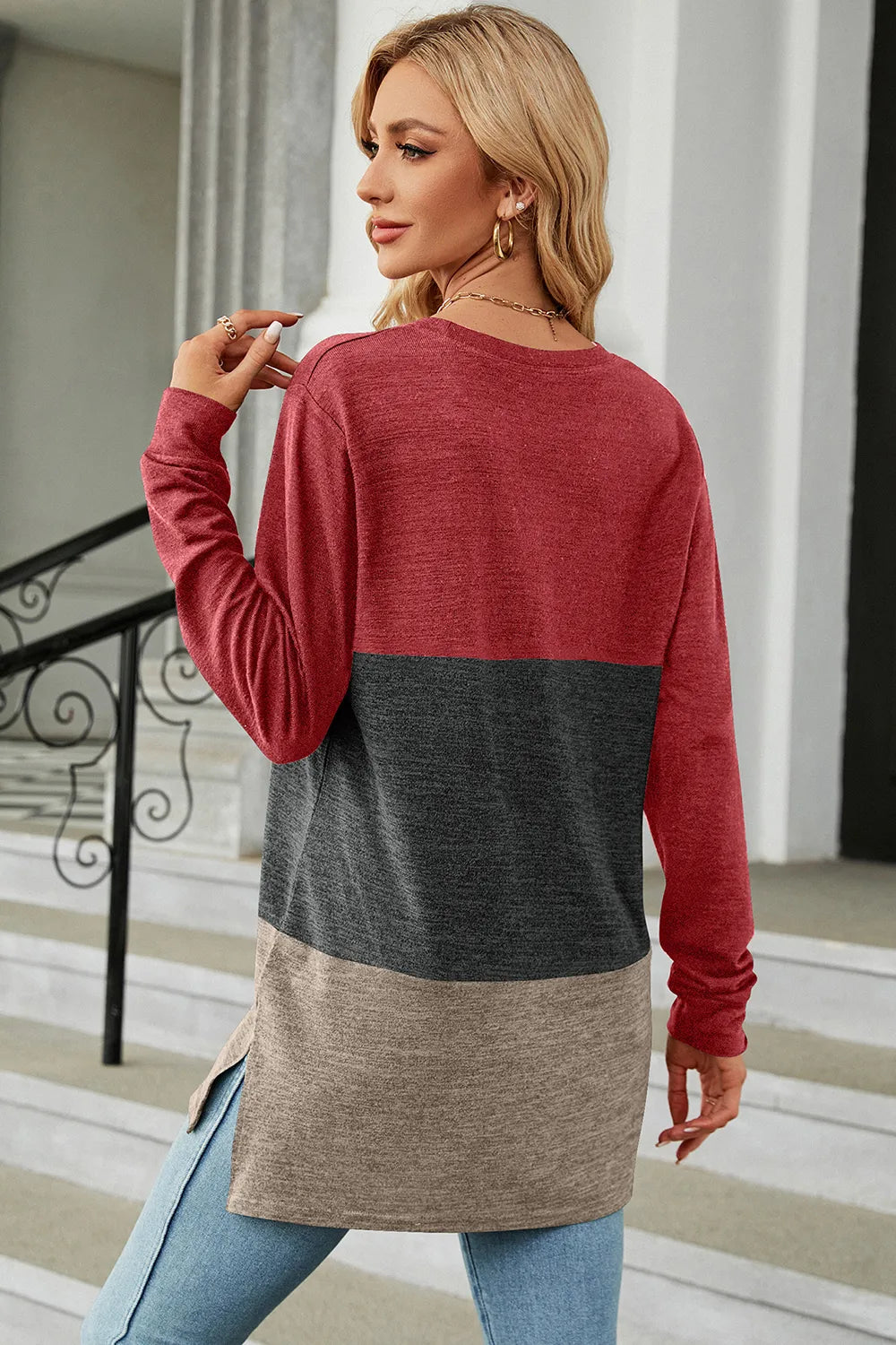 Color Block Round Neck Long Sleeve T-Shirt – Trendsi | ClozArt
