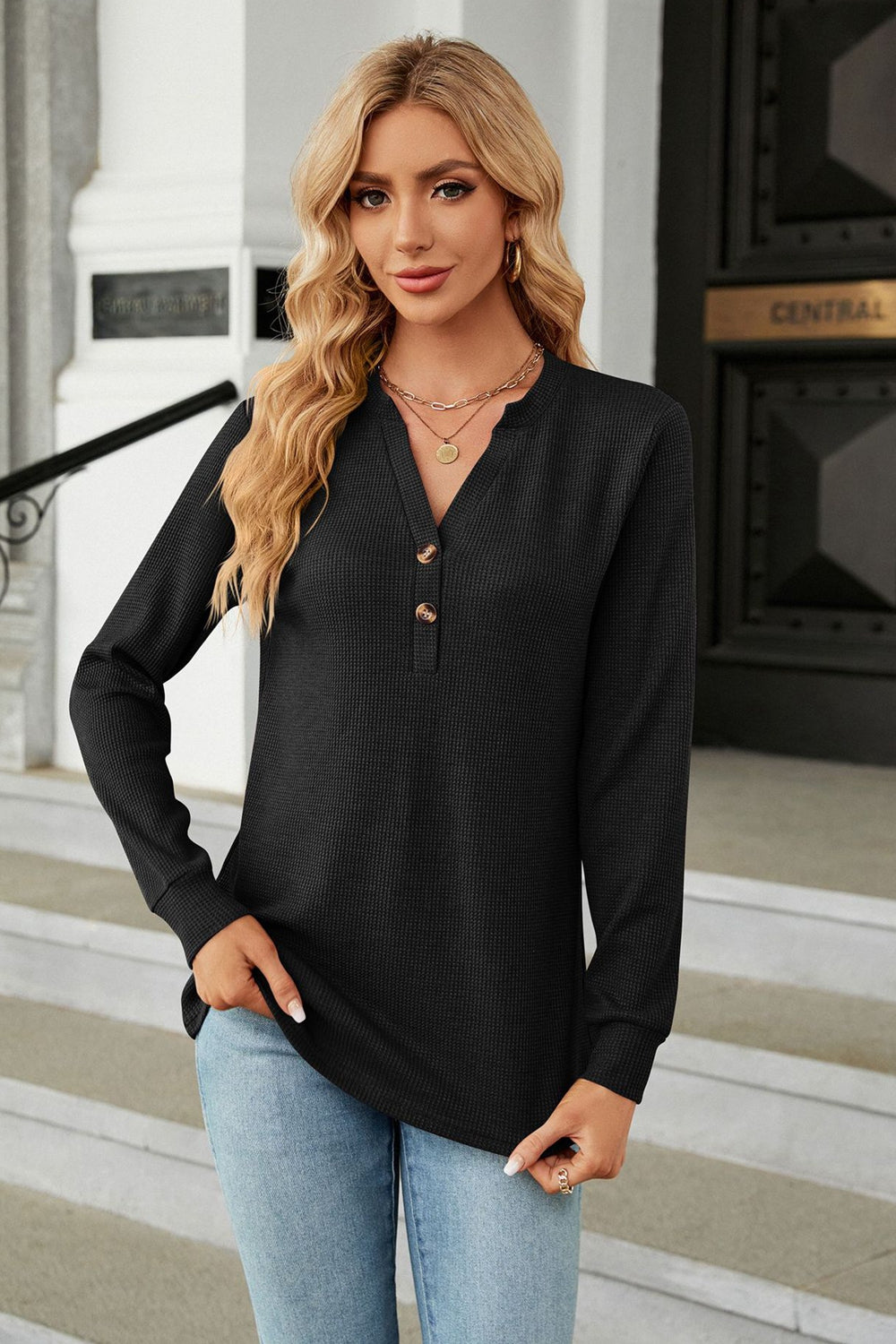 V-Neck Long Sleeve Blouse – Trendsi | ClozArt