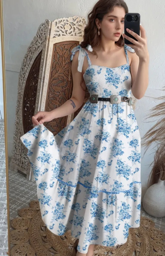 Printed Tie Shoulder Dress – Trendsi | ClozArt