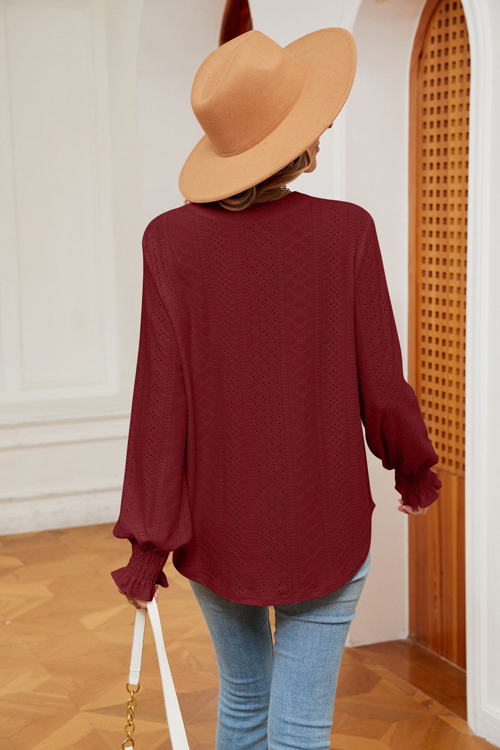 Notched Neck Flounce Sleeve Blouse – Trendsi | ClozArt