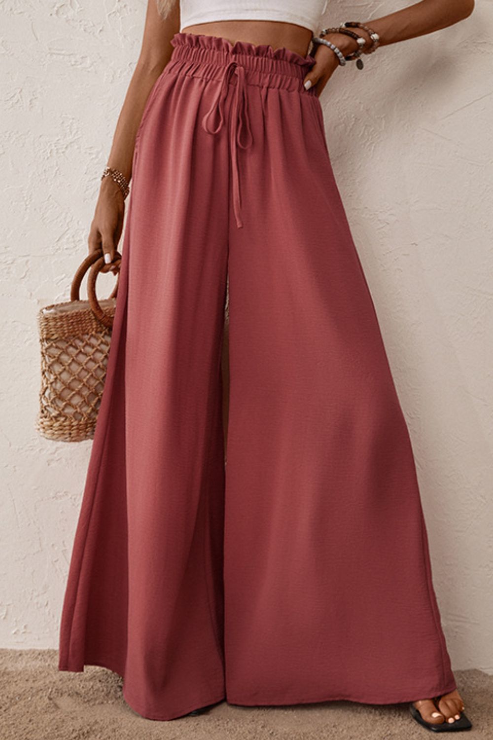 Perfee Smocked Paperbag Waist Wide Leg Pants – Trendsi | ClozArt