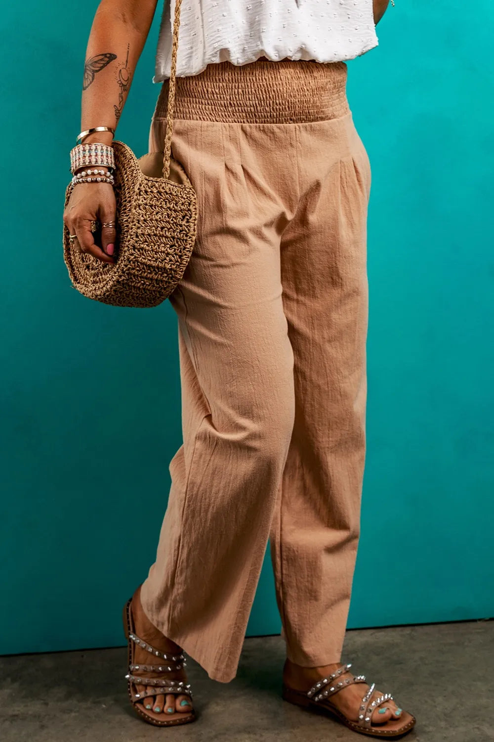 Smocked Elastic Waist Pants with Pockets – Trendsi | ClozArt