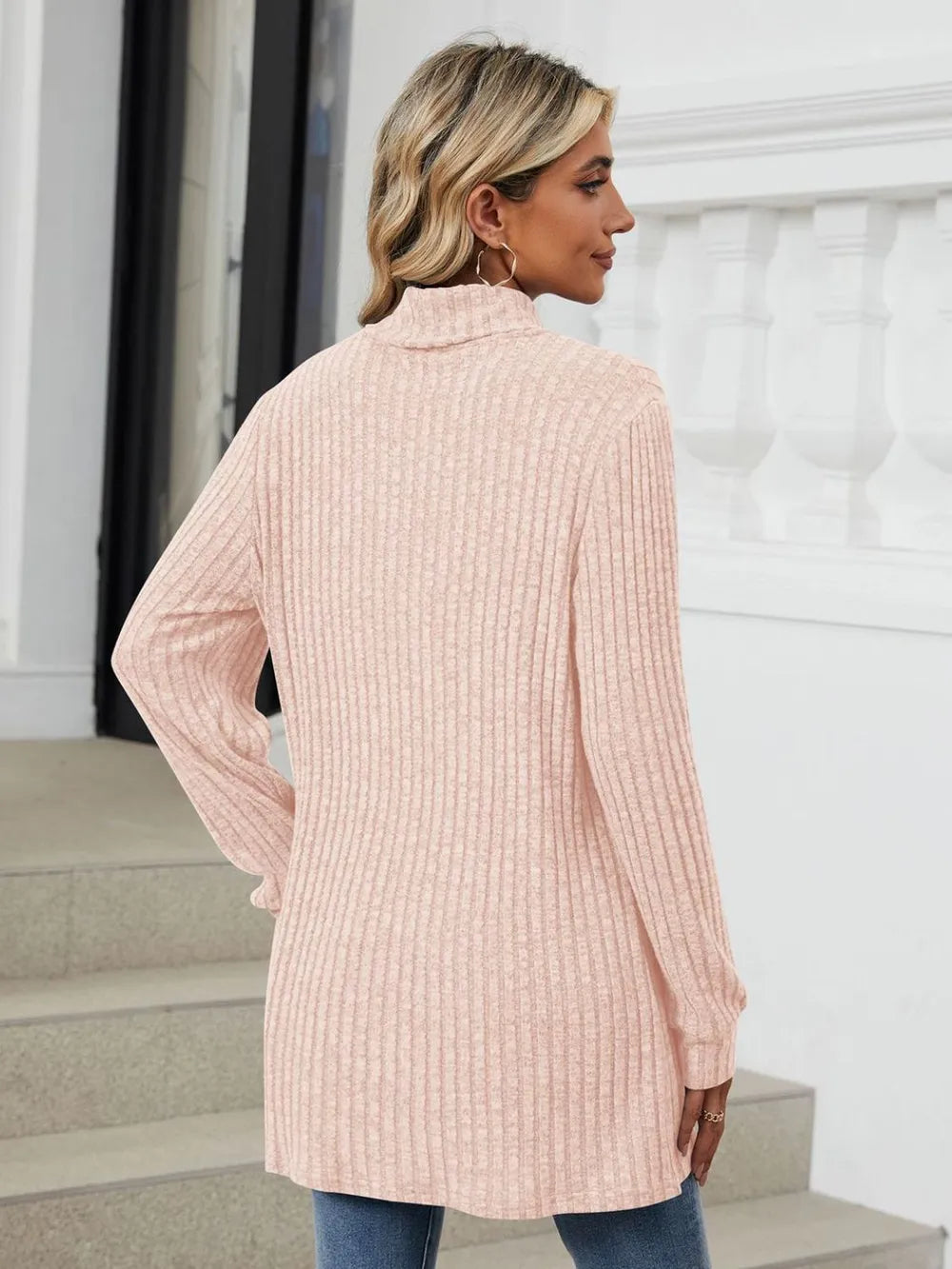 Ribbed Mock Neck Long Sleeve T-Shirt – Trendsi | ClozArt