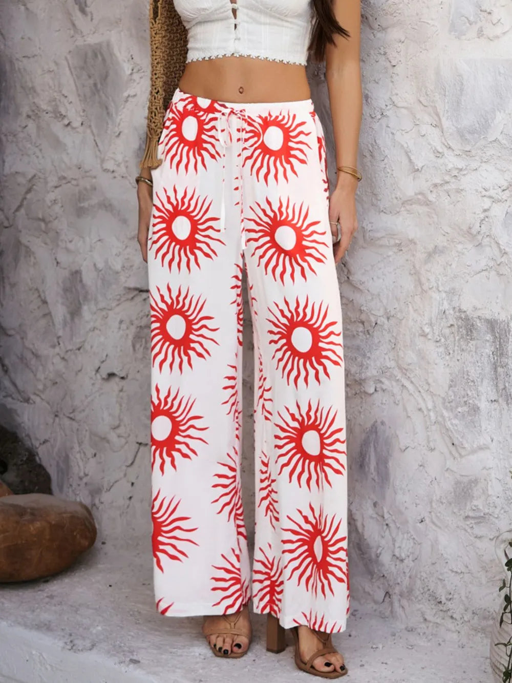 Devine Drawstring Printed Wide Leg Pants – Trendsi | ClozArt