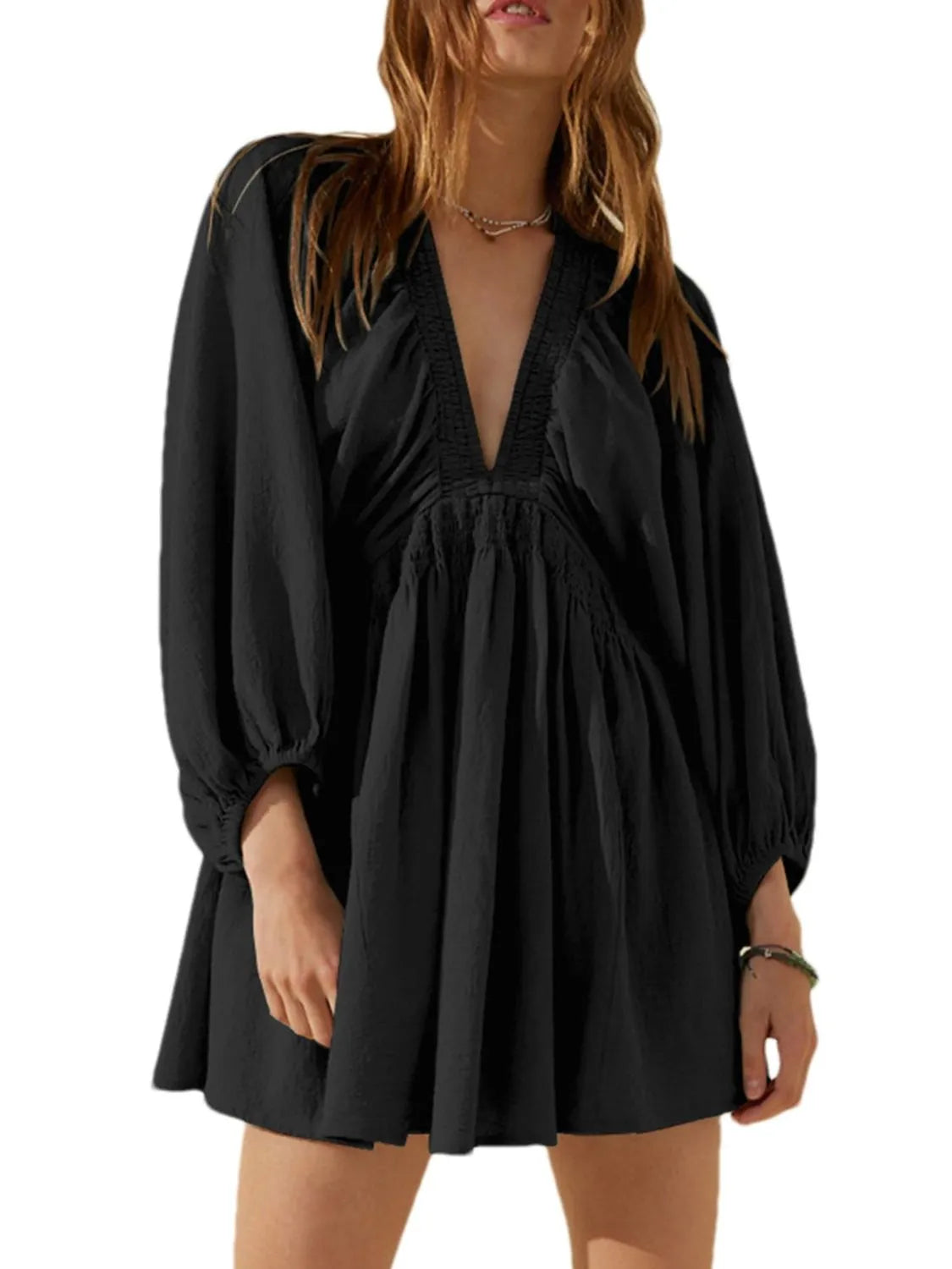 Textured V-Neck Mini Dress – Trendsi | ClozArt