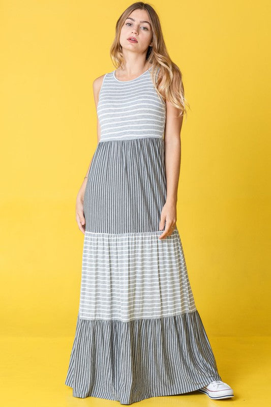 Plus Sleeveless Stripe Tiered Maxi Dress – EG fashion | ClozArt