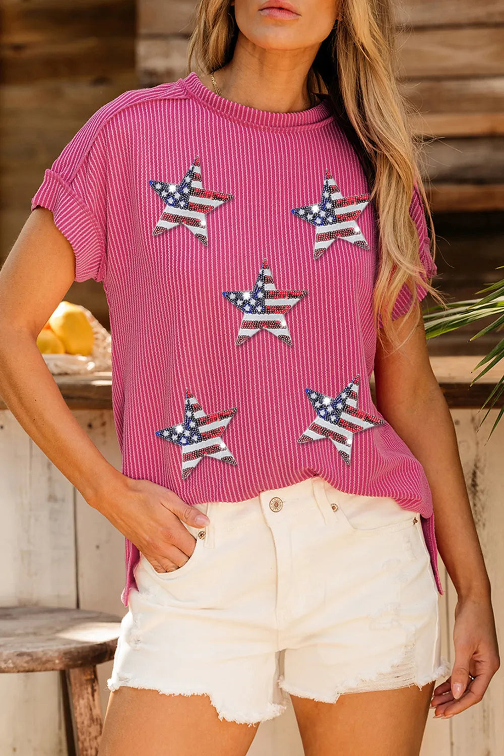 Exposed Seam Star Round Neck Short Sleeve Top – Trendsi | ClozArt