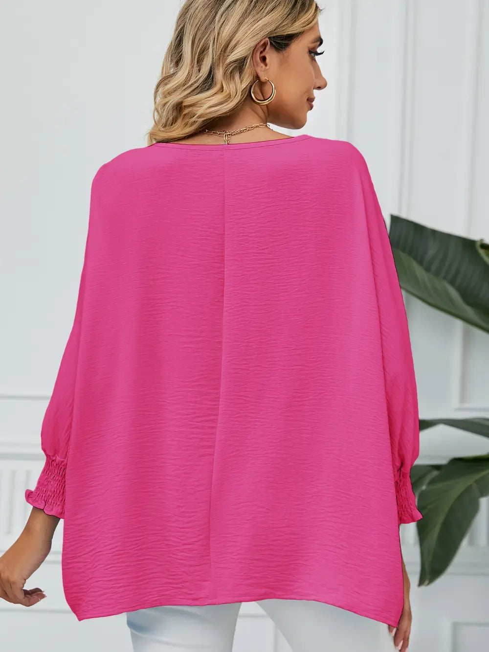 Smocked Lantern Sleeve Round Neck Blouse – Trendsi | ClozArt