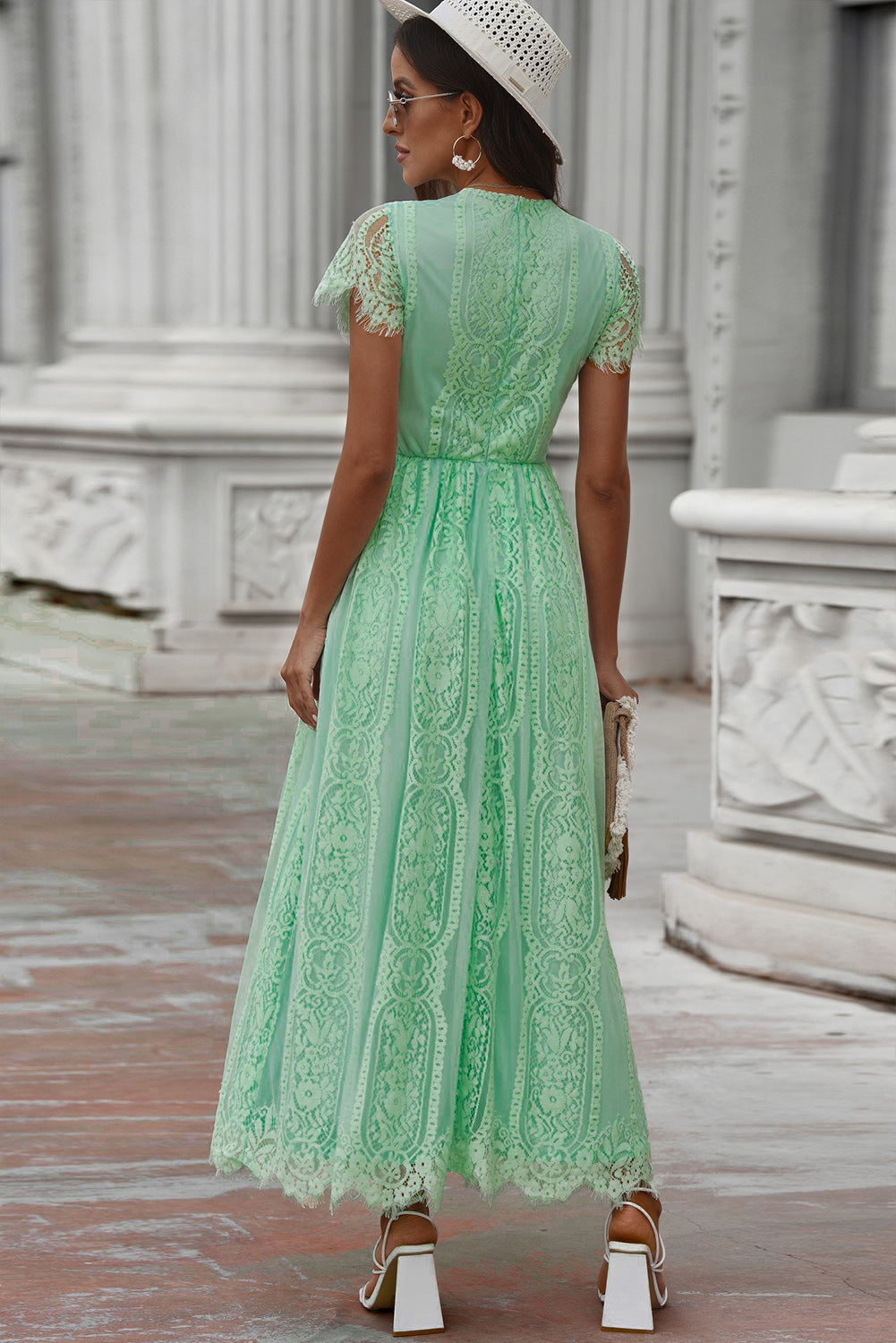 Scalloped Trim Lace Plunge Dress – Trendsi | ClozArt
