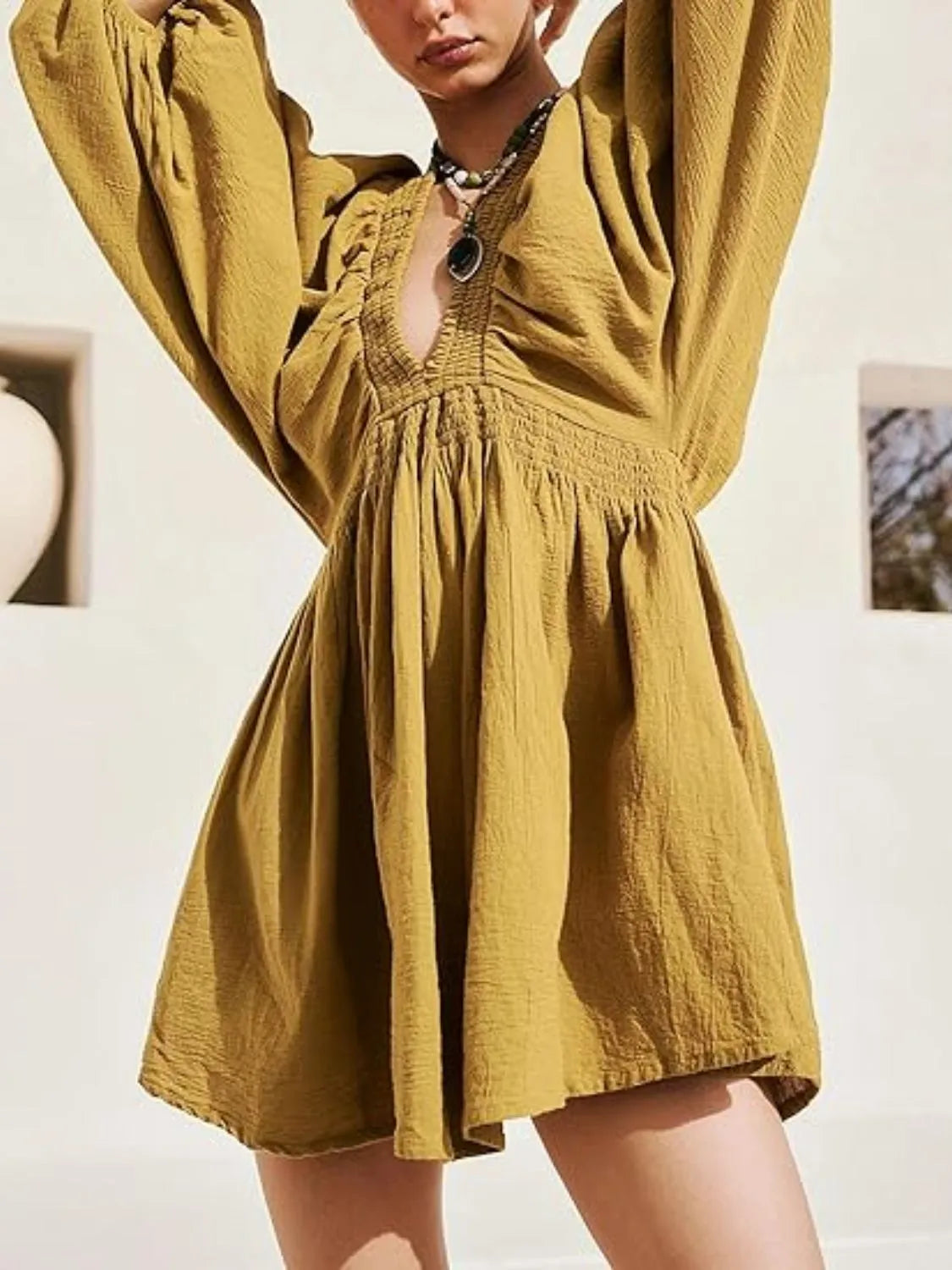 Textured V-Neck Mini Dress – Trendsi | ClozArt