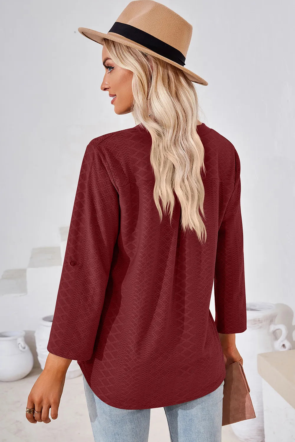 Notched Roll-Tab Sleeve T-Shirt – Trendsi | ClozArt