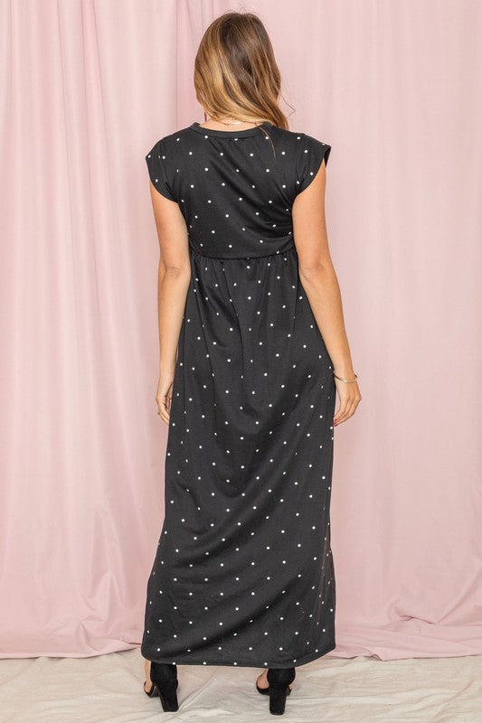Polka Dot Folded Cap Sleeve Maxi Dress – EG fashion | ClozArt