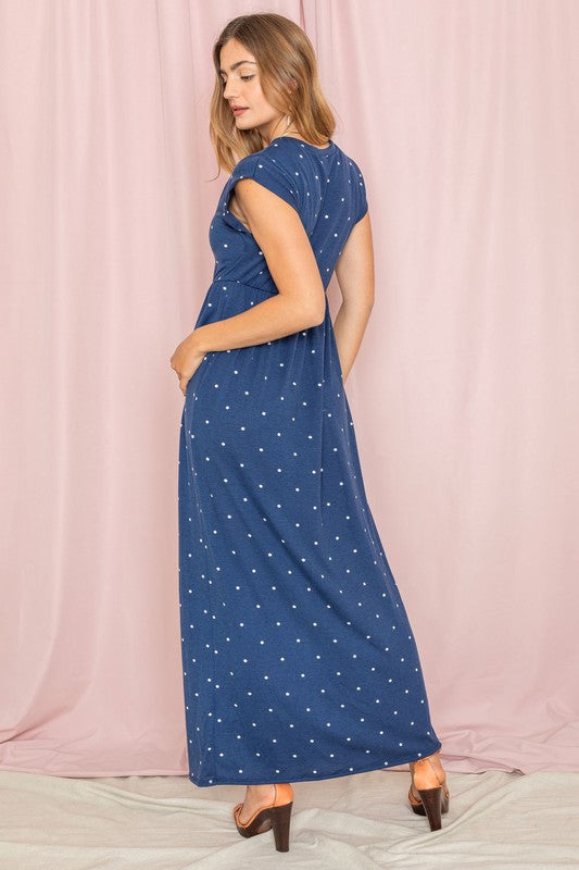Polka Dot Folded Cap Sleeve Maxi Dress – EG fashion | ClozArt