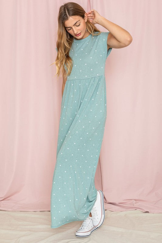 Polka Dot Folded Cap Sleeve Maxi Dress – EG fashion | ClozArt