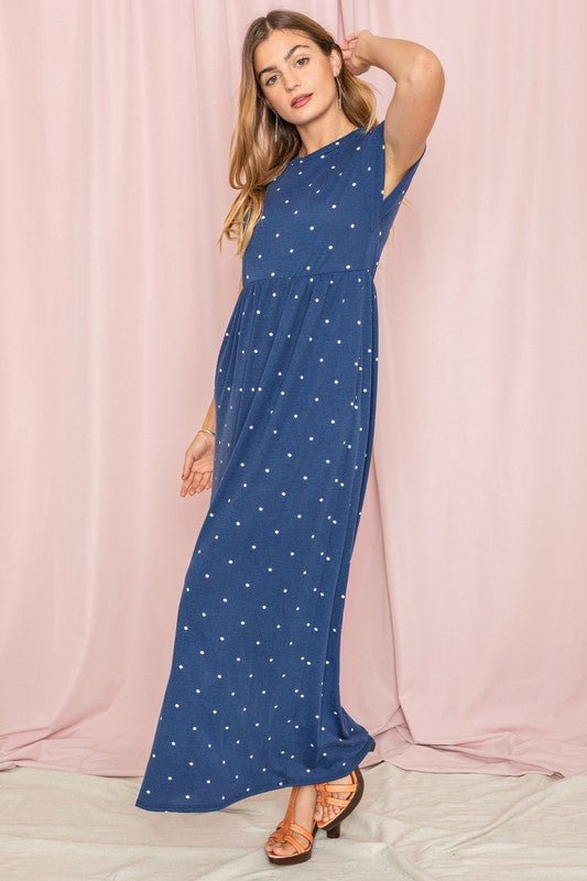 Polka Dot Folded Cap Sleeve Maxi Dress – EG fashion | ClozArt