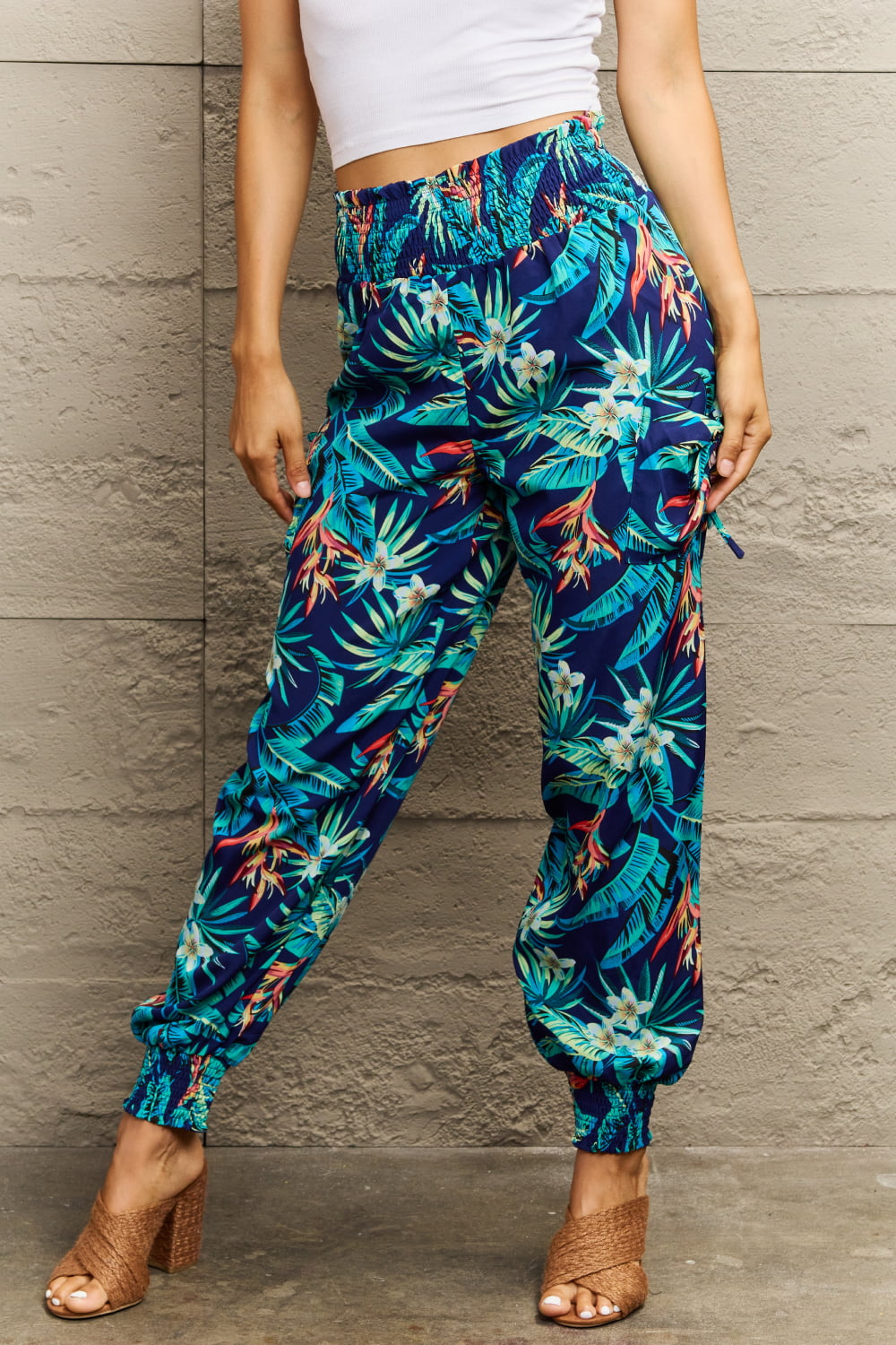 Perfee Smocked Plant Print Long Pants – Trendsi | ClozArt
