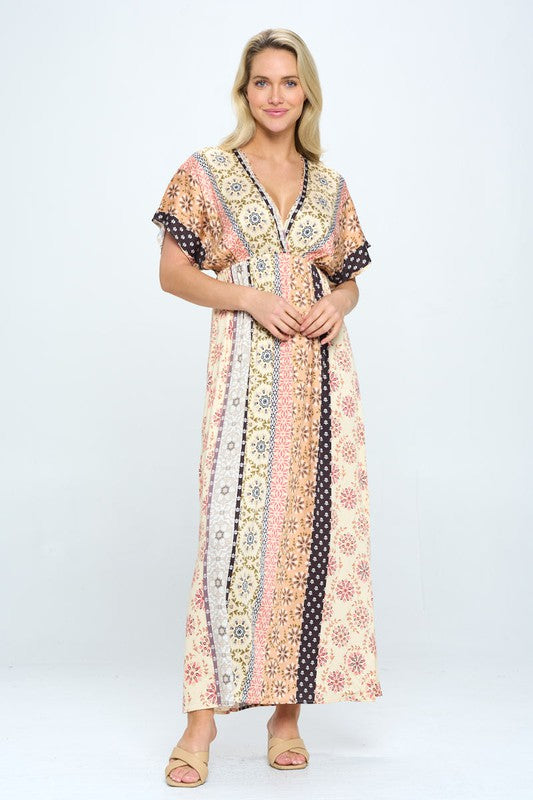 Boho Print Kimono Maxi Dress with Side Slit – Renee C. | ClozArt