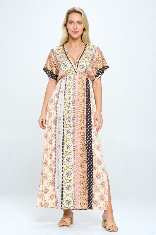 Boho Print Kimono Maxi Dress with Side Slit – Renee C. | ClozArt