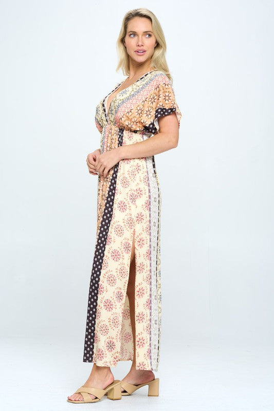 Boho Print Kimono Maxi Dress with Side Slit – Renee C. | ClozArt