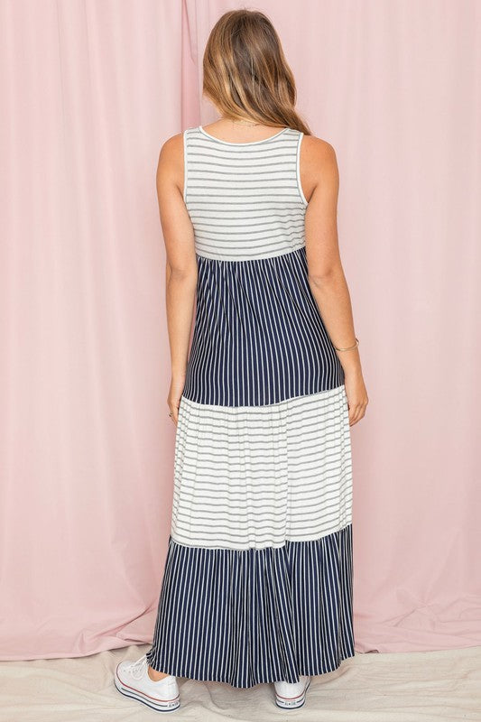 Plus Sleeveless Stripe Tiered Maxi Dress – EG fashion | ClozArt
