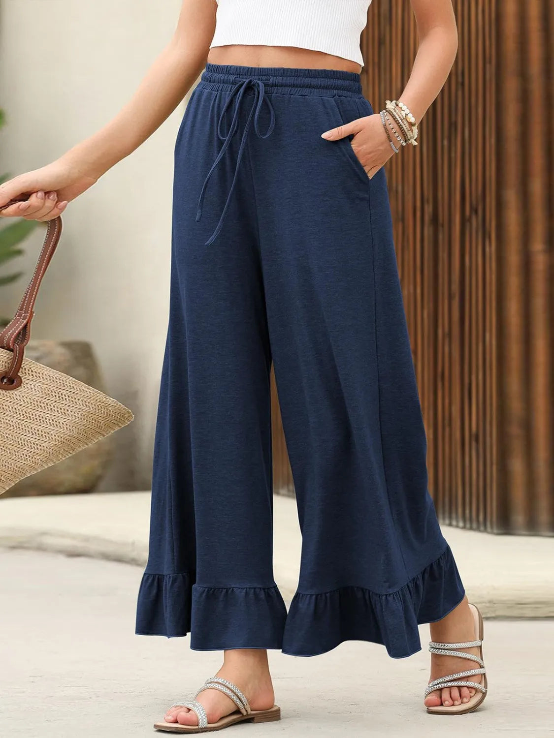 Ruffled Hem Wide Leg Pants – Trendsi | ClozArt