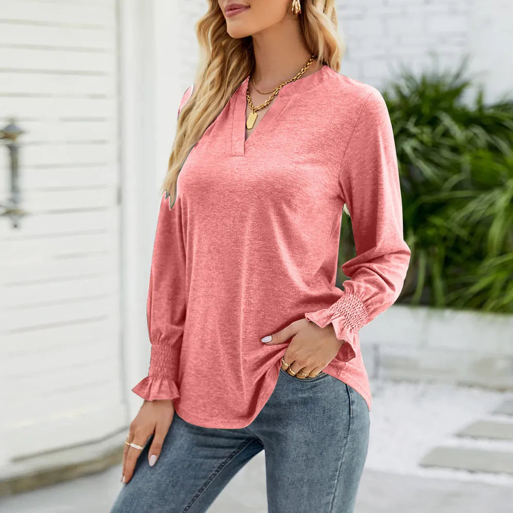 Full Size Notched Long Sleeve T-Shirt – Trendsi | ClozArt