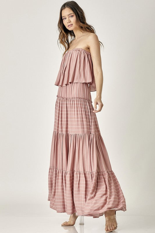 Pin Stripe Print Tube Maxi Dress – Mustard Seed | ClozArt