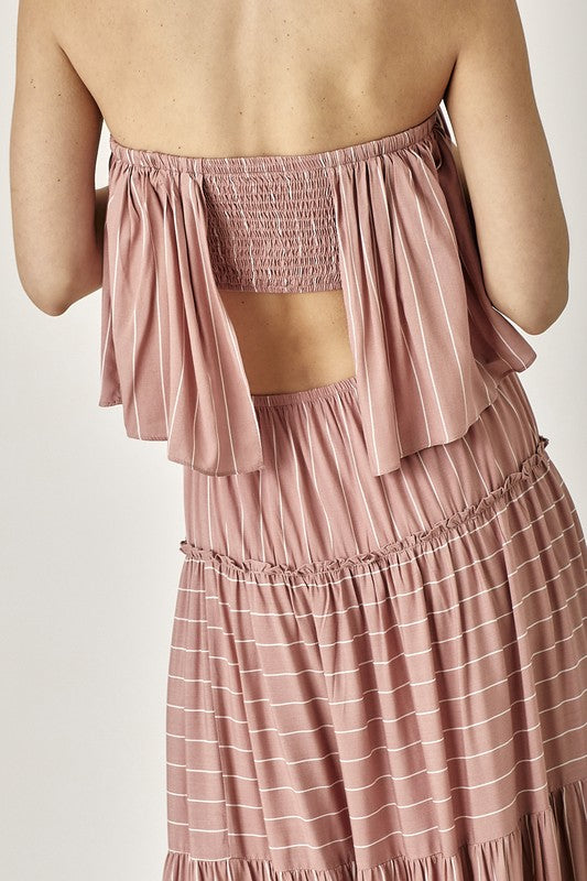 Pin Stripe Print Tube Maxi Dress – Mustard Seed | ClozArt