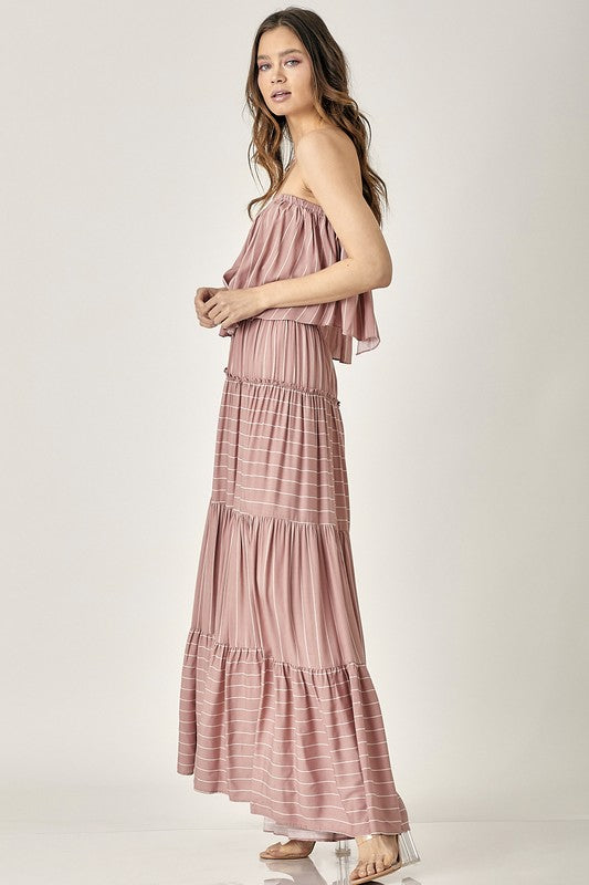 Pin Stripe Print Tube Maxi Dress – Mustard Seed | ClozArt