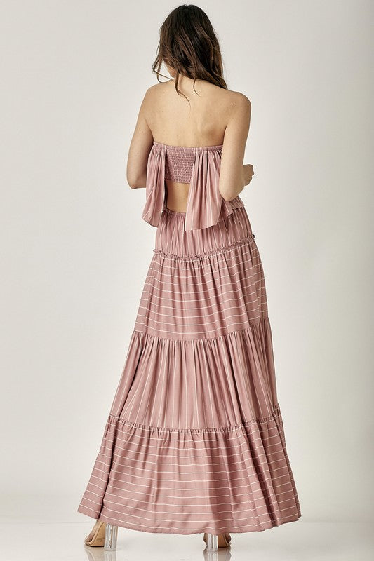 Pin Stripe Print Tube Maxi Dress – Mustard Seed | ClozArt