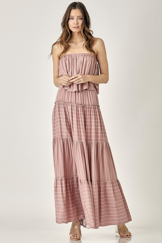 Pin Stripe Print Tube Maxi Dress – Mustard Seed | ClozArt