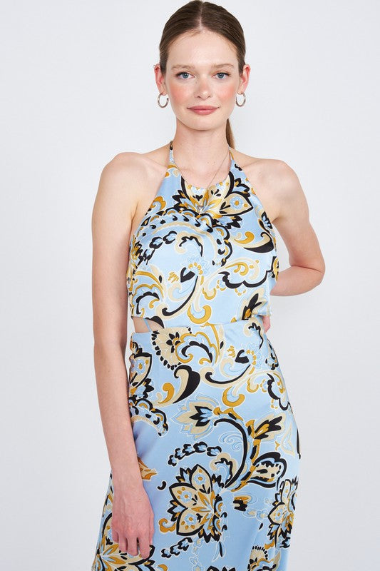 PRINTED HALTER NECK MAXI DRESS – Emory Park | ClozArt