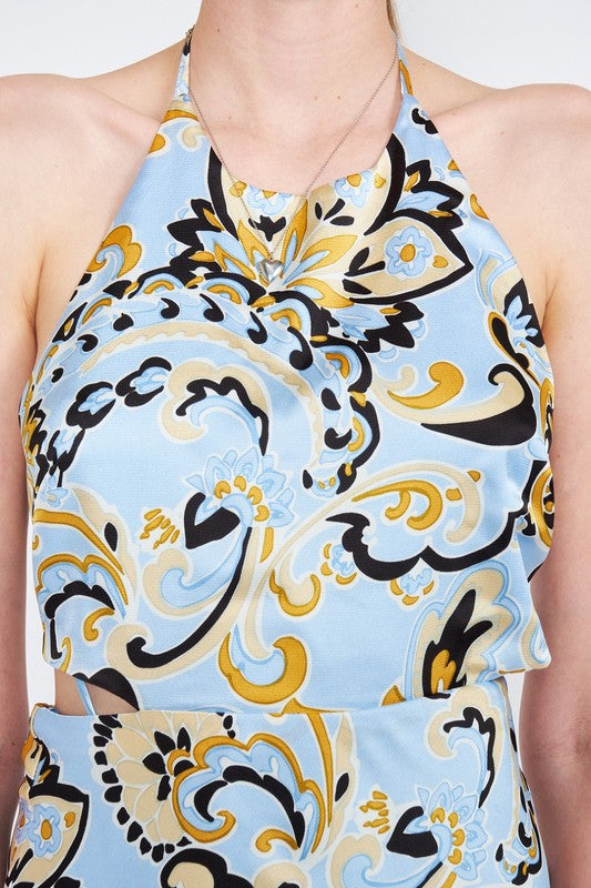 PRINTED HALTER NECK MAXI DRESS – Emory Park | ClozArt