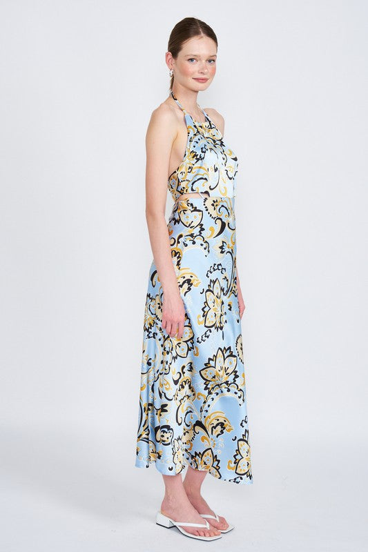 PRINTED HALTER NECK MAXI DRESS – Emory Park | ClozArt