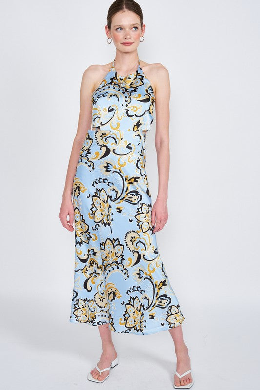 PRINTED HALTER NECK MAXI DRESS – Emory Park | ClozArt