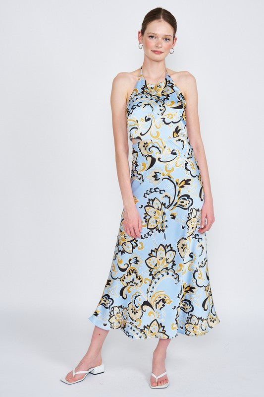PRINTED HALTER NECK MAXI DRESS – Emory Park | ClozArt