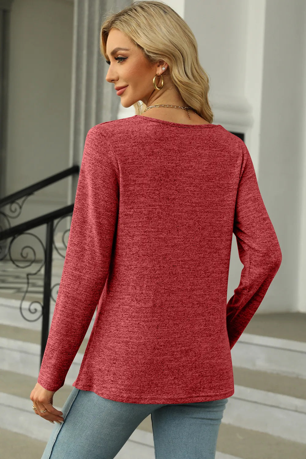 Slit Decorative Button Square Neck T-Shirt – Trendsi | ClozArt