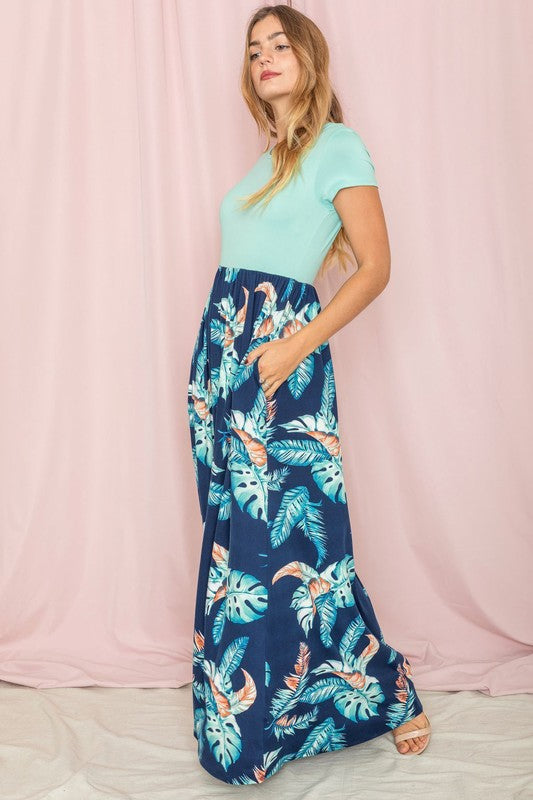 Tropical Leaf Short Sleeve Maxi Dress – EG fashion | ClozArt