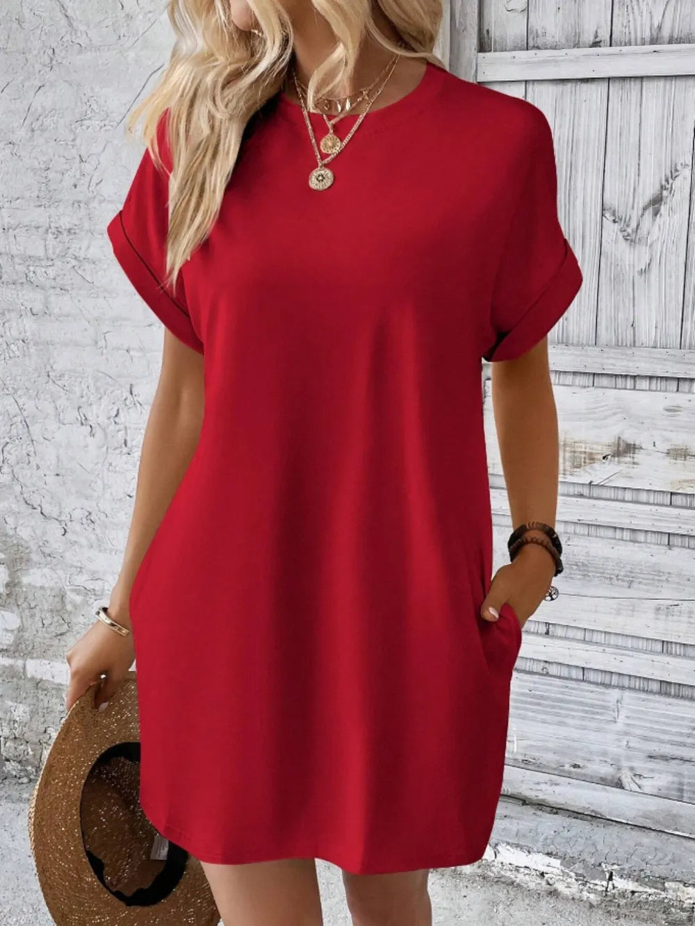 Pocketed Round Neck Short Sleeve Dress – Trendsi | ClozArt