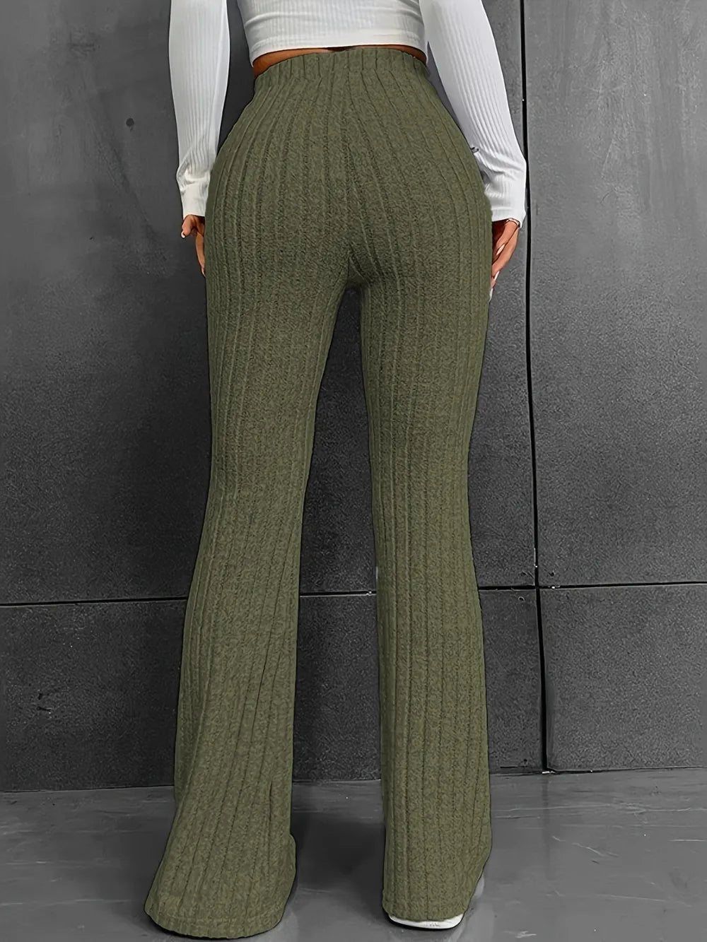 Ribbed High Waist Bootcut Pants – Trendsi | ClozArt