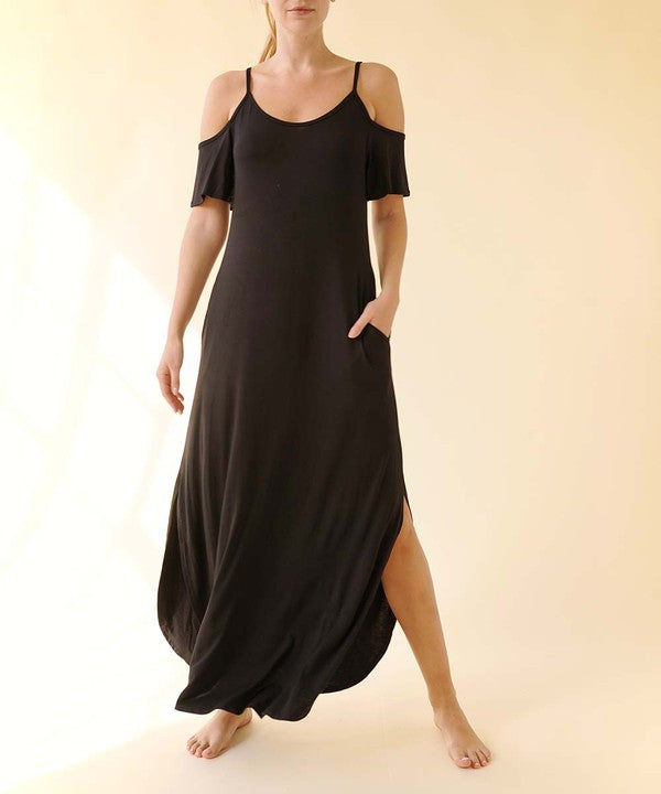 BAMBOO COLD SHOULDER MAXI DRESS – Fabina | ClozArt