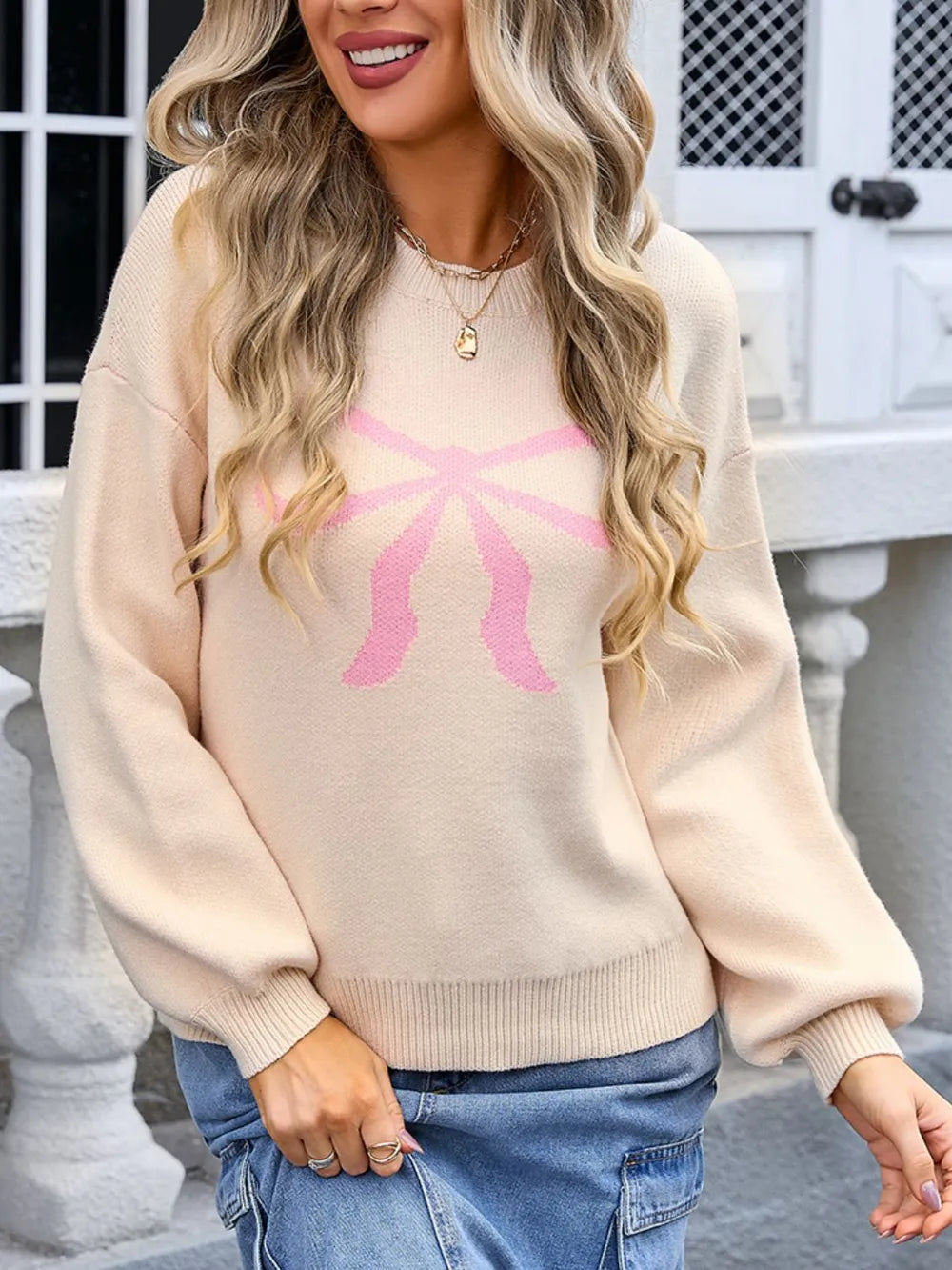 Angel Wings Bow Graphic Round Neck Long Sleeve Sweater – Trendsi | ClozArt