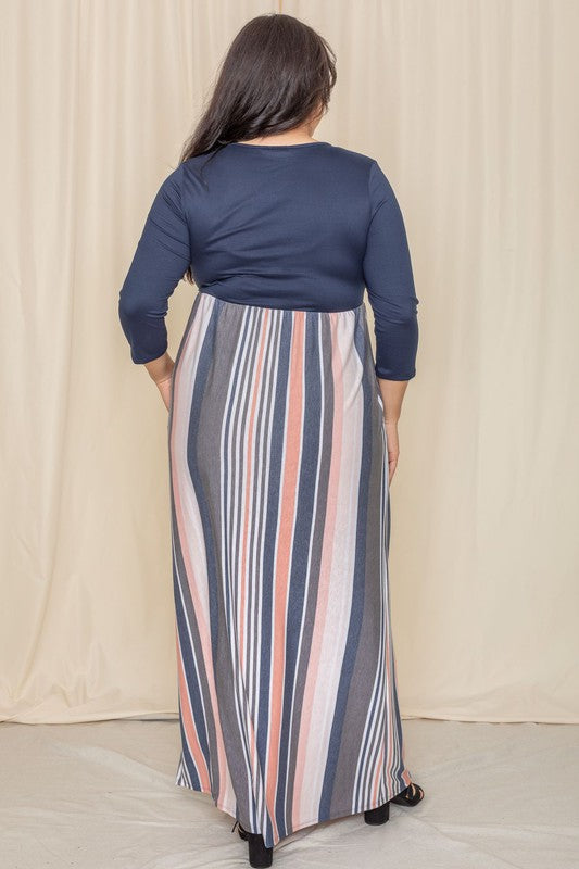 Plus Stripe Quarter Sleeve Maxi Dress – EG fashion | ClozArt
